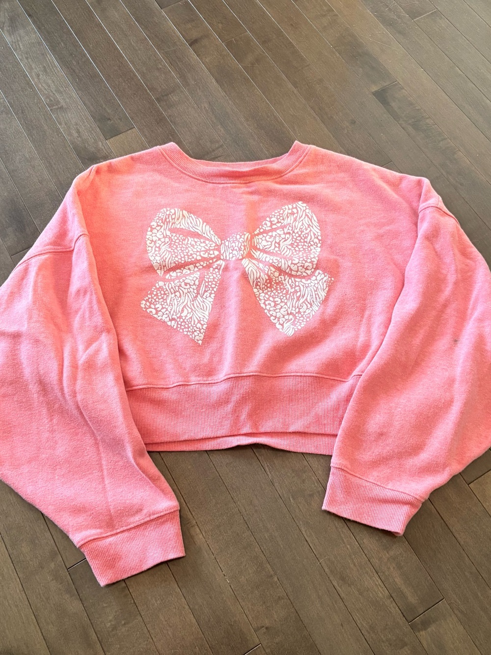 Ladies Pink Bow Cropped Sweatshirt